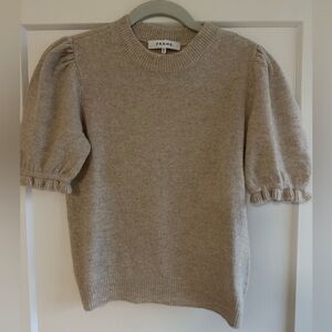 FRAME Beige Cashmere Puff Sleeve Sweater